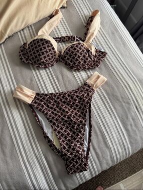 Cupshe Brown Geometric & Beige Two-Piece Bikini